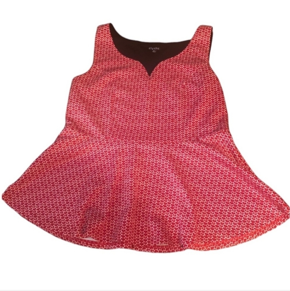 City Chic Red & White Heart Peplum Sleeveless Blouse Size Medium or Sz M or 18
